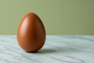 Milk chocolate Easter egg placed on a marble surface with a soft green background. Perfect for adding custom text or branding. Simple, clean composition, ideal for product display, packaging, or Easte