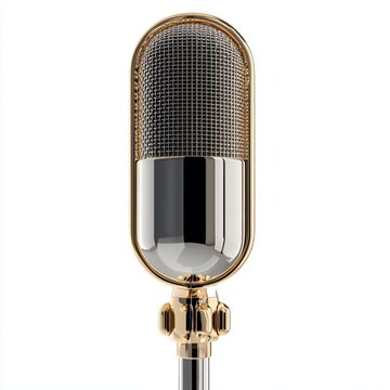 Vintage microphone, retro gold mic, classic condenser, recording equipment, studio gear