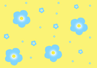 Seamless beautiful yellow background with blue flowers of different sizes.