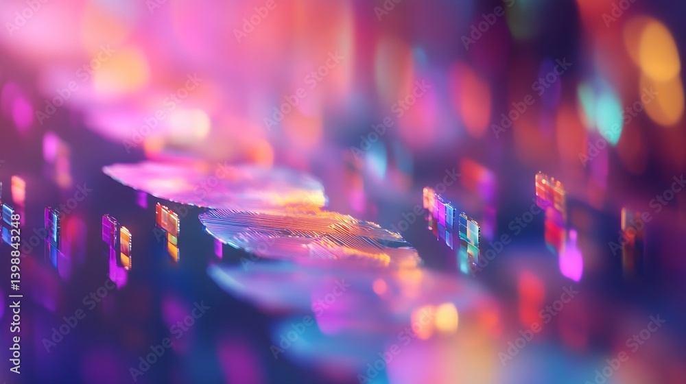 Poster abstract composition of blurred colorful waves and pixelated blocks