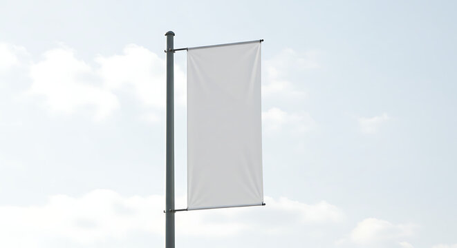 Blank banner on pole against clear sky - Powered by Adobe