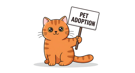Obraz premium Cute orange cat holding pet adoption sign