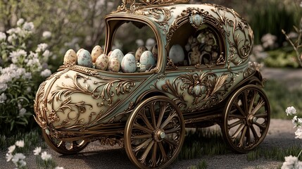 Victorian Easter egg carriage with floral detailing