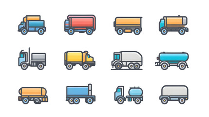Collection of Various Truck Types for Transportation and Logistics Design