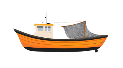 Naklejka premium A vibrant orange fishing boat with detailed netting perfect for maritime and nautical themes