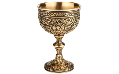 A realistic depiction of an antique Kiddush cup isolated on a dark background Isolated on transparent background.