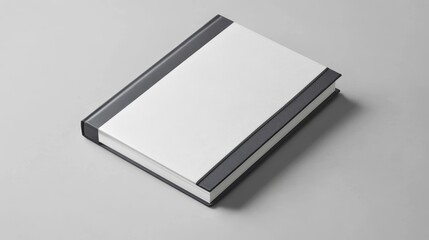 A stylish notebook mockup.  It's hardcover, textured, and perfect for sketching or journaling.  The design is shown with a white band against a gray background.

