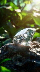 Diamond on Rock with Green Foliage Background