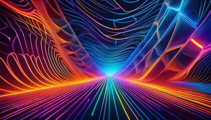 colorful neon web pattern with abstract lines creating a vibrant and futuristic background scene