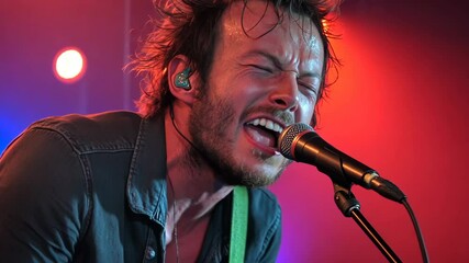 Musician performs passionately on stage at a vibrant concert during a live indie music event