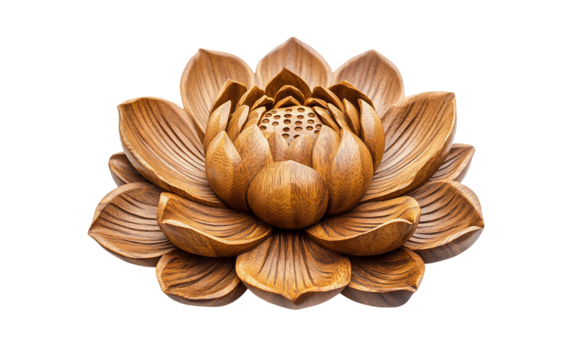 A close-up view of an ancient lotus flower engraving in worn marble with fine detailing Isolated on transparent background.