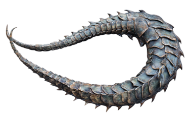 A highly detailed illustration of a dragons tail coiled with razor-sharp scales Isolated on transparent background.