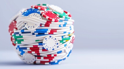 Global Gamble, a representation of intertwined power and technology, showcasing a globe enveloped in casino chips and digital network cables, highlighting global risk dynamics.