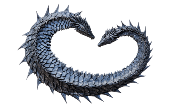 A dramatic artistic rendering of a dragons tail with glowing ember-like scales Isolated on transparent background.