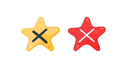 CrossedOut Stars Yellow and Red Emoticons for Rejection or Denial Signals