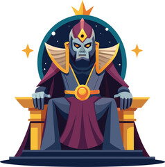 Powerful space emperor on cosmic throne. Villain or ruler character for sci-fi fantasy and universe lore