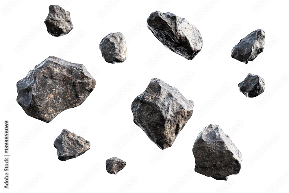 Aufkleber floating rocks showcasing various shapes and textures against a plain white background emphasizing t