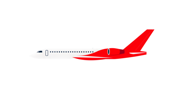Modern Aircraft in Flight with Red and White Design Commercial Plane Illustration Side View o