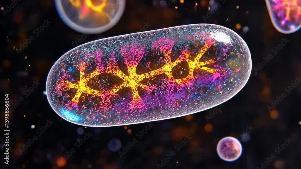 Poster colorful microscopic view of a bacterial cell showcasing vibrant internal structures and textures at