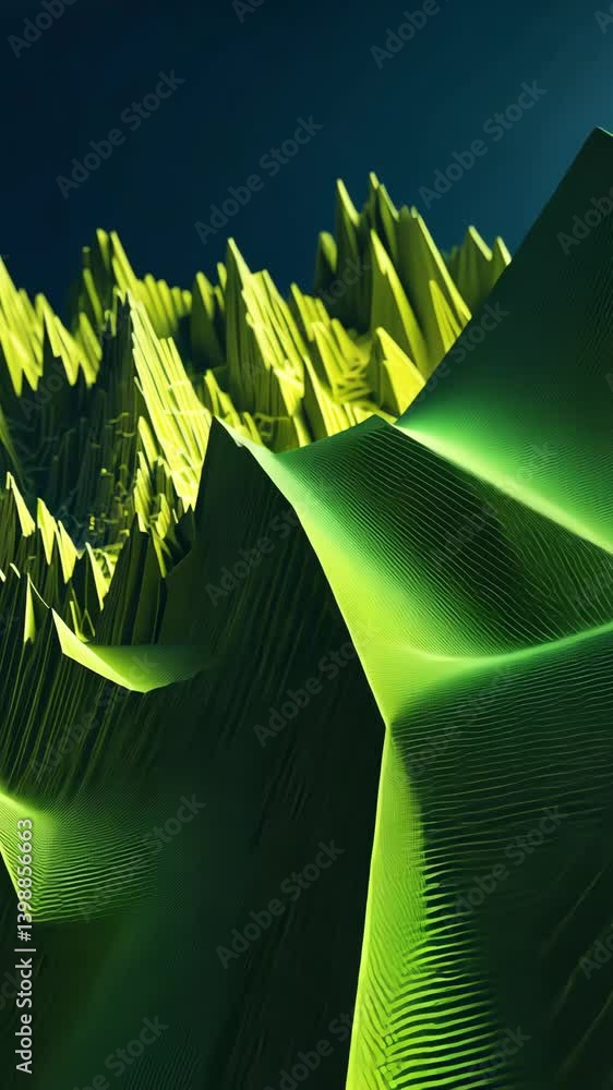 Poster abstract green landscape with sharp peaks and smooth valleys created through digital art techniques