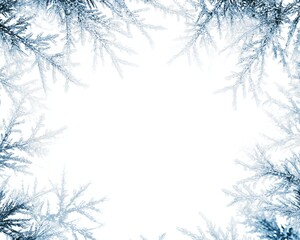 Frost-Covered Branches Bordering White Background