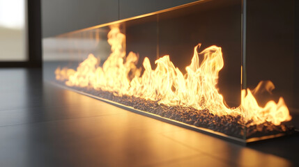 Sleek Serenity: Modern Glass Corner Fireplace in Contemporary Interior