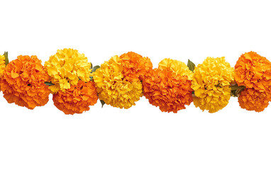 A festive New Year garland of marigold flowers isolated on a white background Isolated on transparent background.
