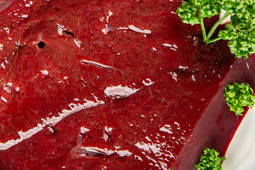 Raw liver beef veal meat steak liver grill dish fresh gourmet food background on the table rustic...