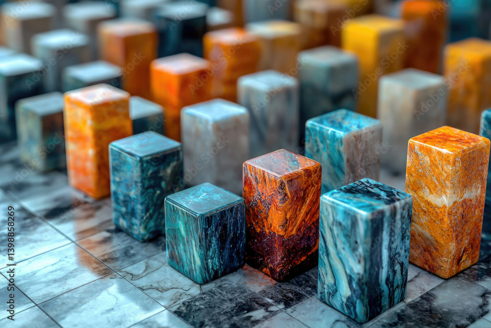 Poster Abstract arrangement of colorful marble blocks creating a visually appealing pattern.
