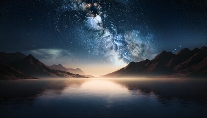 a tranquil cosmic scene where light and darkness merge in perfect harmony creating a peaceful and balanced atmosphere