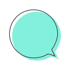 Speech bubble turquoise blue illustration with outline in blue background, Pop art comic text box element, Blank message box doodle, Unique frame, Doodle design, Imperfect line