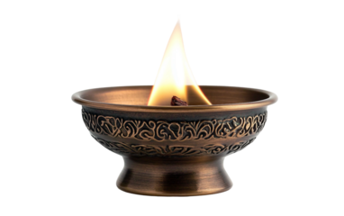 A flame of remembrance in a bronze holder isolated on a white background Isolated on transparent background.