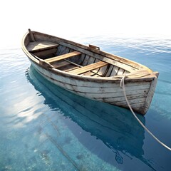 Obraz premium Serene Weathered Rowboat on Calm Ocean Water A Peaceful Seascape Image