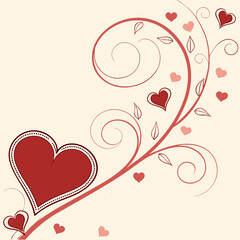 Romantic Red Hearts Floral Swirls Vine Decorative Vector Illustration Valentine's Day Background Design