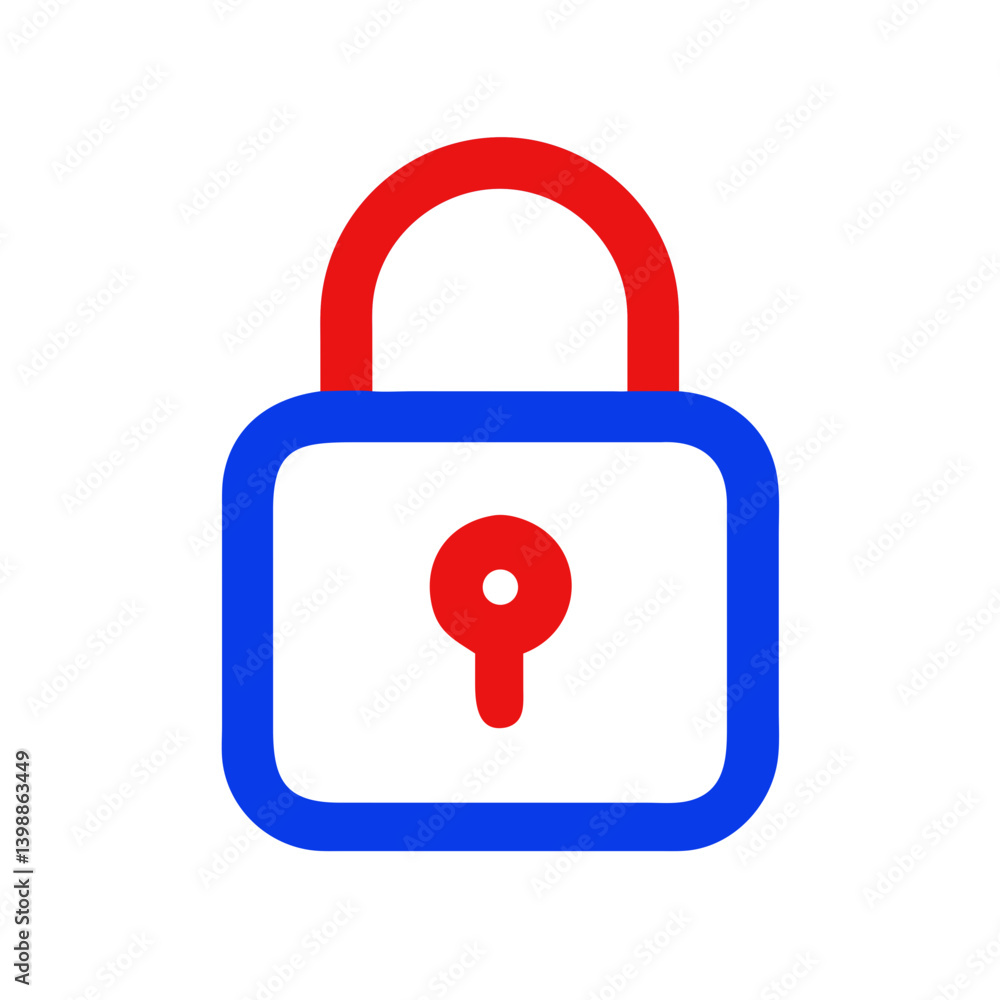 Poster lock icon in red and blue colors representing security