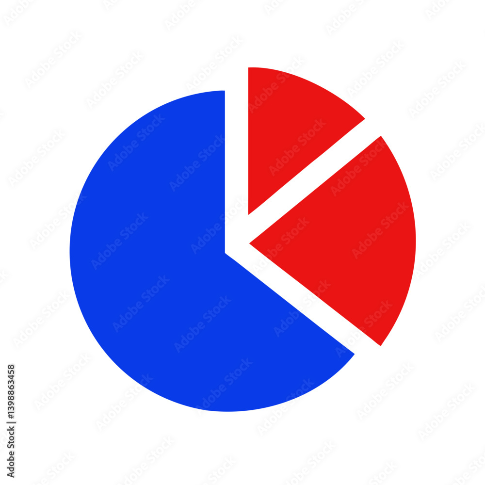 Poster colorful pie chart icon in blue and red for data visualization