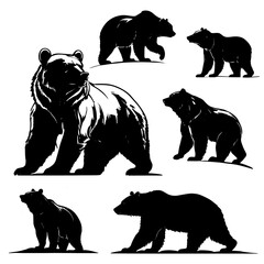 silhouette beautiful bears collection vector hand drawn design	