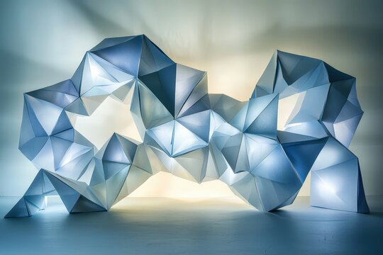 Fototapeta Blue and white geometric abstract sculpture minimalist crystalline facets