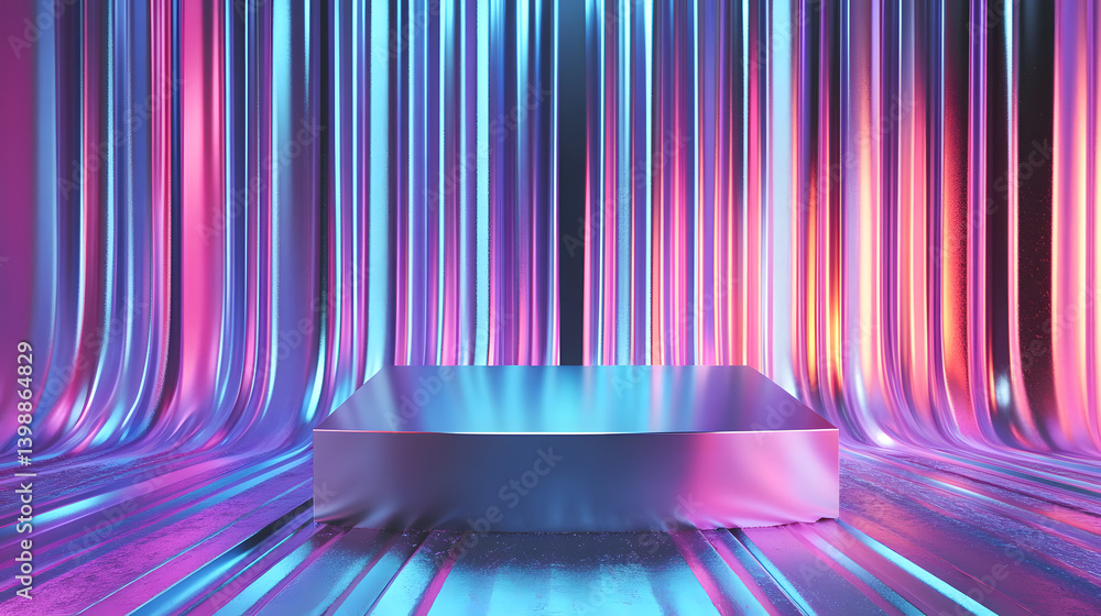 Poster futuristic abstract background with metallic podium for product display
