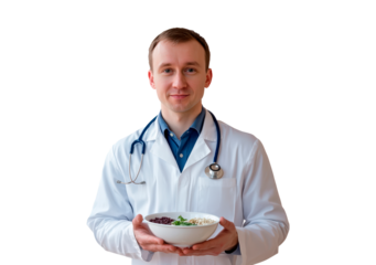 Nutrition expert promotes healthy eating with a vegetable bowl PNG