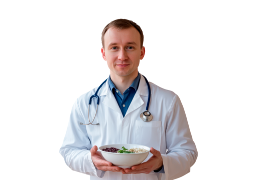 Nutrition expert promotes healthy eating with a vegetable bowl PNG