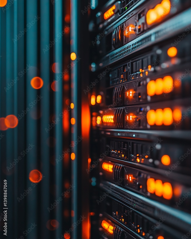 Aufkleber server rack with illuminated network units