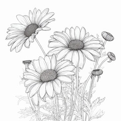 line art daisy flower, clean botanical svg illustration, black and white style