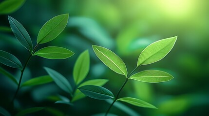 Obraz premium Lush Green Leaves Sunlight Nature Background