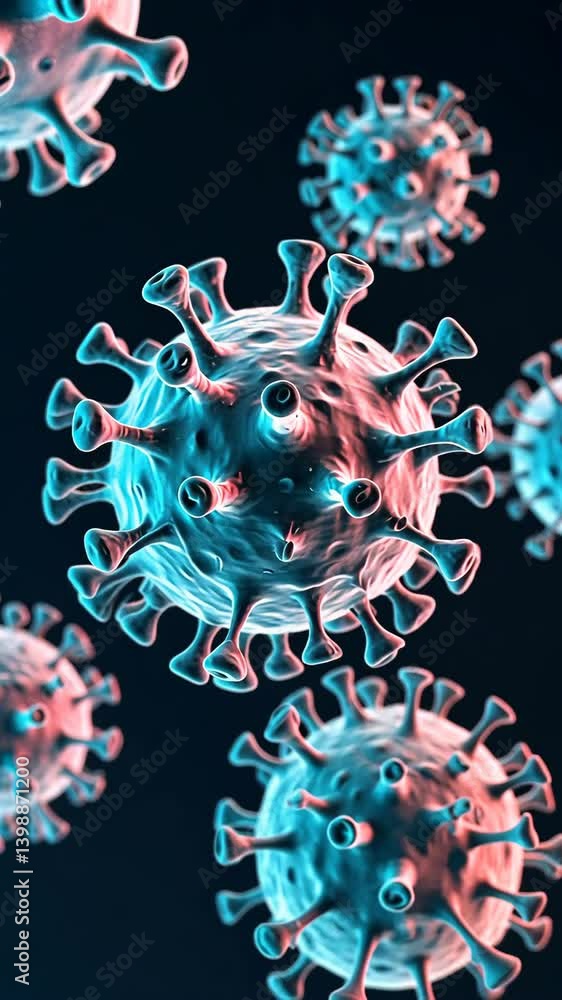 Aufkleber microscopic view of pathogenic virus cells floating in dark background, highlighting structures of i