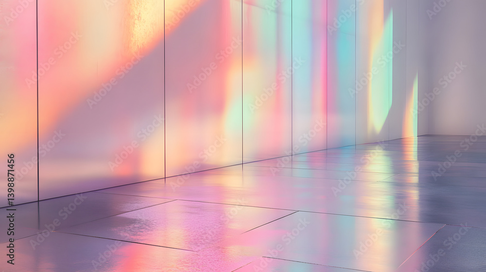 Poster pearlescent wall with subtle color reflections and iridescent texture for modern design