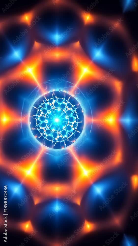 Poster vibrant abstract background featuring a circular element surrounded by geometrical shapes with radia