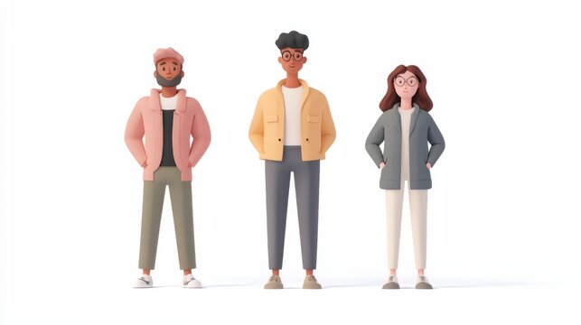 3D vector illustration of a set of three people, each with distinct characteristics