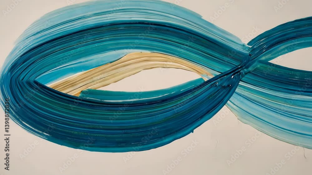 Aufkleber fluid turquoise and beige paint strokes intertwine, creating a dynamic infinity symbol artwork with 