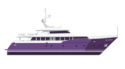 Fototapeta premium Luxury Motor Yacht Profile Purple Hull White Deck Ocean Vessel Illustration